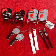 Load image into Gallery viewer, PRE ORDER: Bloody Barbed Wire Bat Earrings
